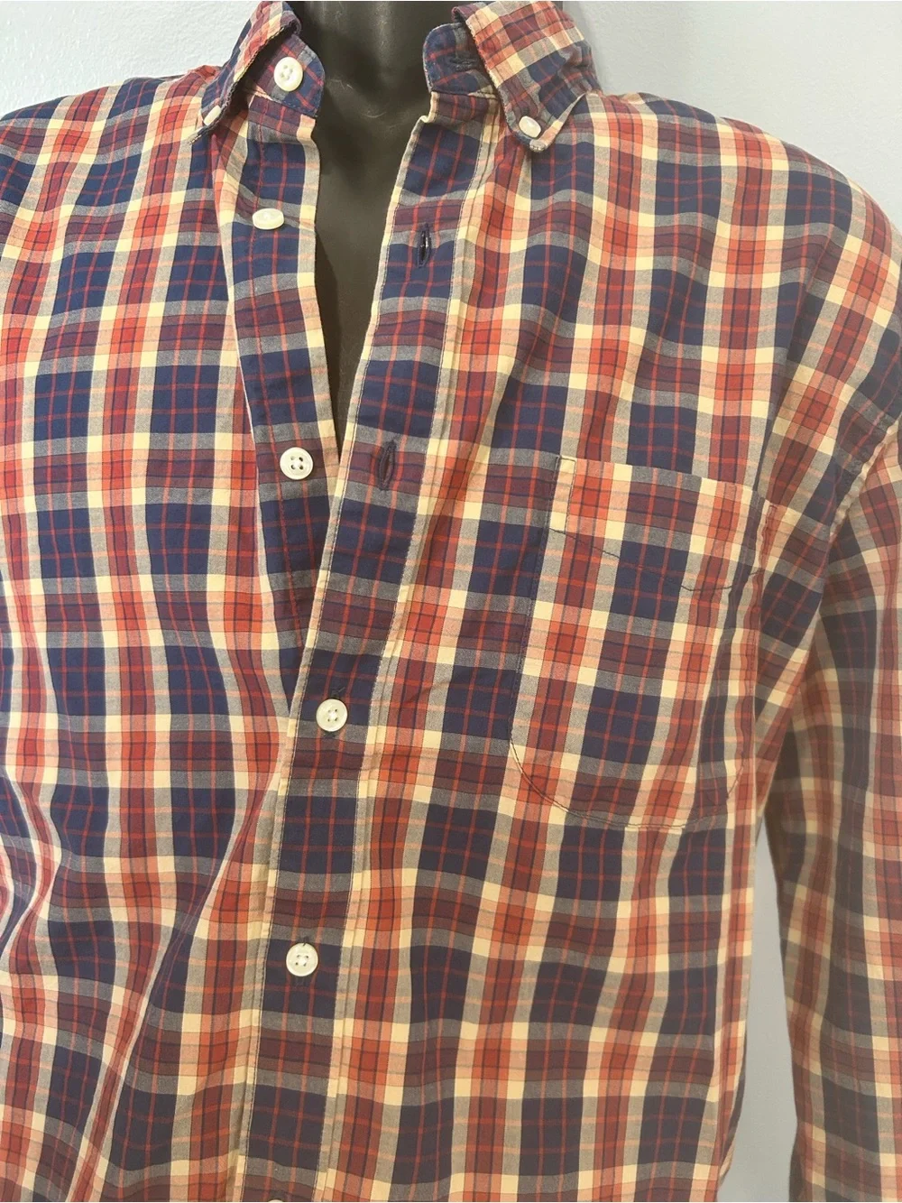 J.Crew Shirt Men slim untuck sz  LG Plaid Organic Cotton Preppy Casual red blue